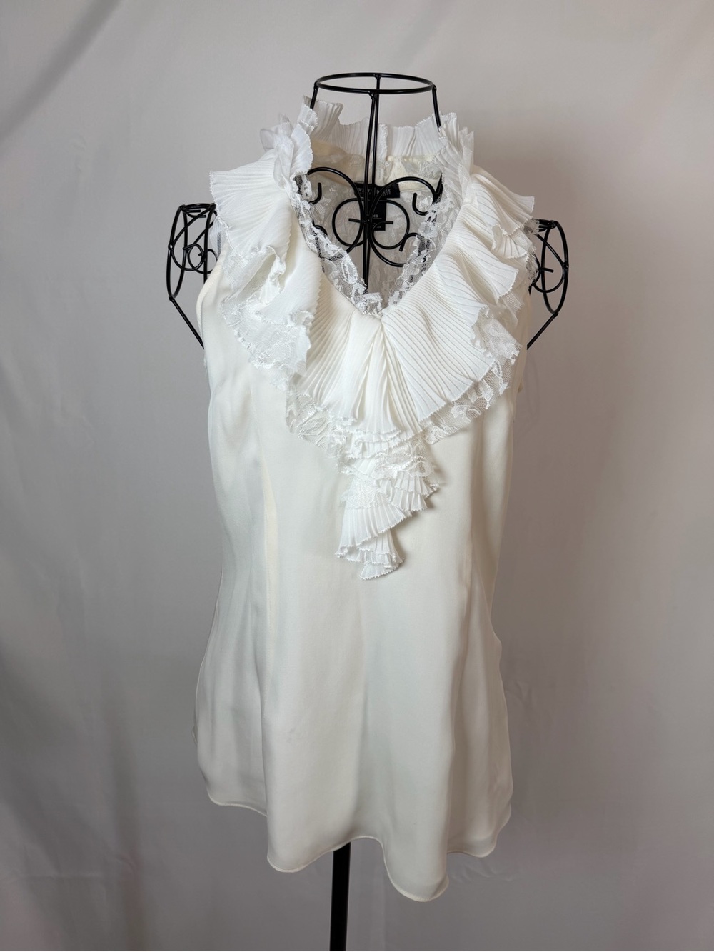 White House Black Market Sleeveless White Ruffle-Trim V-Neck Camisole